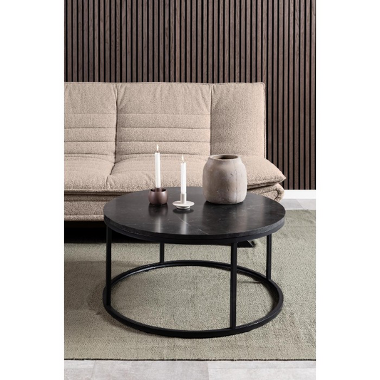 Marble round black coffee table